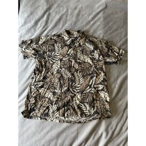 Columbia Mens XXL Tropical Leaf Print Short Sleeve Button Down Shirt Brown Tan